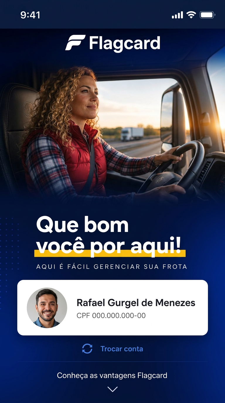Tela de boas-vindas do app Flagcard